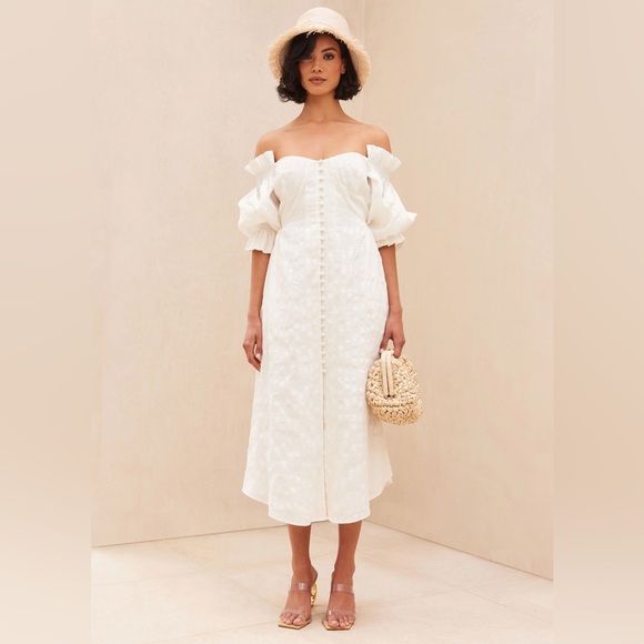 cult gaia Dresses & Skirts - NWT Cult Gaia Simona Off Shoulder Button Front Linen Midi Dress